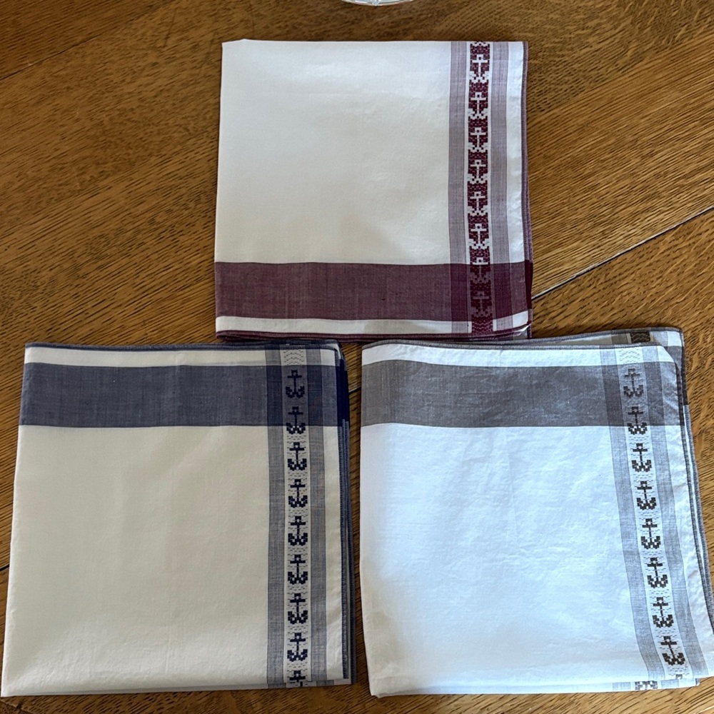 Anchor Handkerchief Set of 3 in White / Blue, White / Brown, White / Burgundy